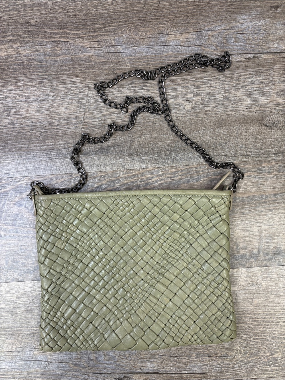 FALOR Italy Woven Leather Crossbody Bag Olive Green Intrecciato Purse